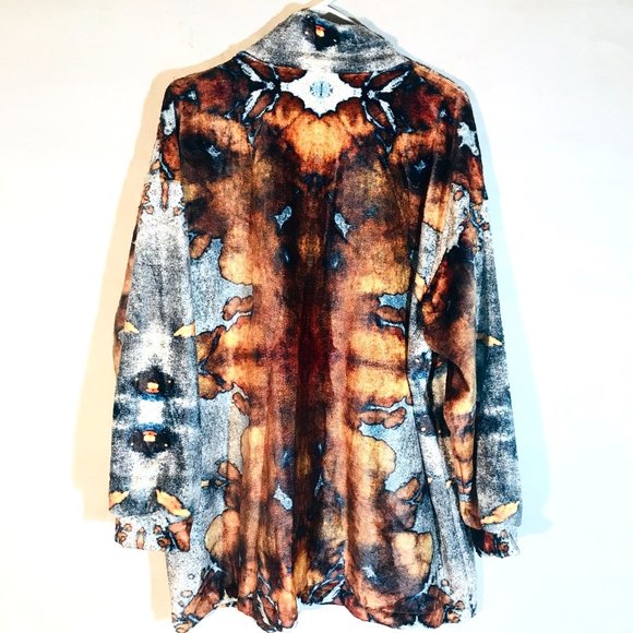 Tie Dye Silver Brown Zip Up Fleece Soft Velour Jacket Synchilla Size Extra Large - Picture 12 of 13